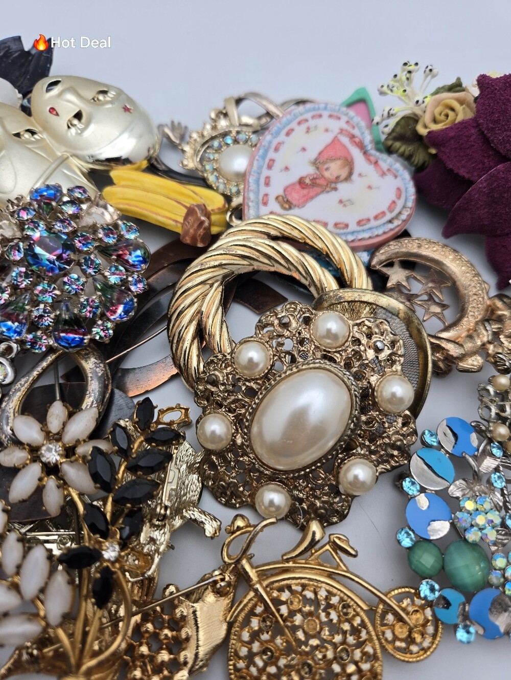 1 lb Craft Vintage Brooch Lot Rhinestone Craft Repair Repurpose Jewelry - Picture 4 of 11